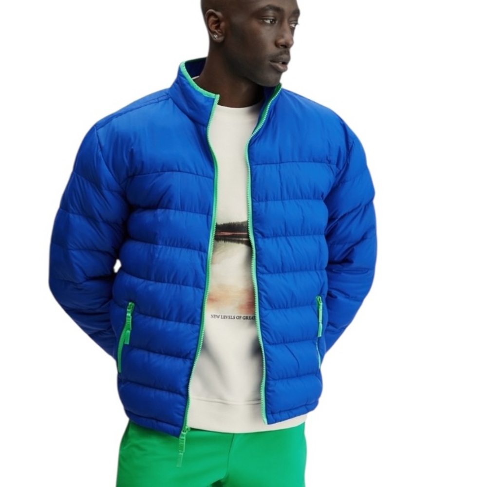 Fabletics Packable Nylon Puffer Classic Blue Mens… - image 1